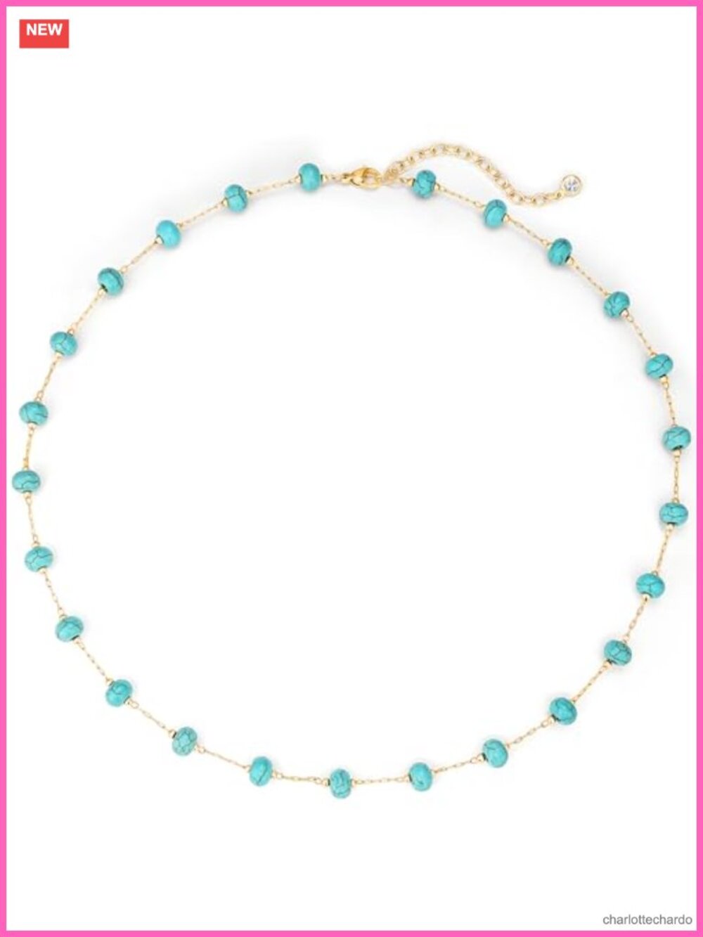 Created Turquoise Beaded Choker Necklace for Women 14K Gold Plated